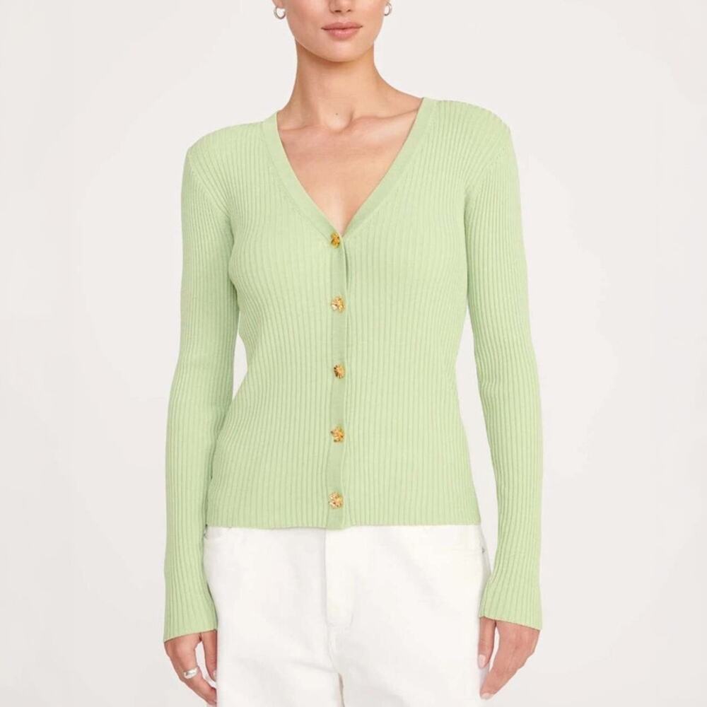 Staud Cargo Ribbed Cardigan in Matcha Sherbet Size S